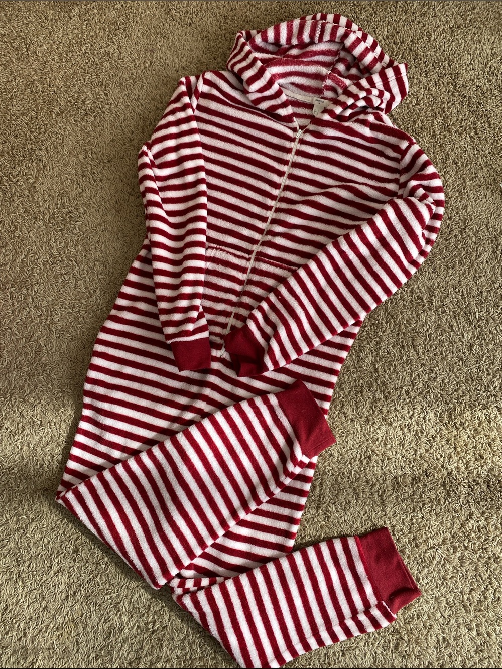 Forever 21 Red and White Striped Hooded Footie